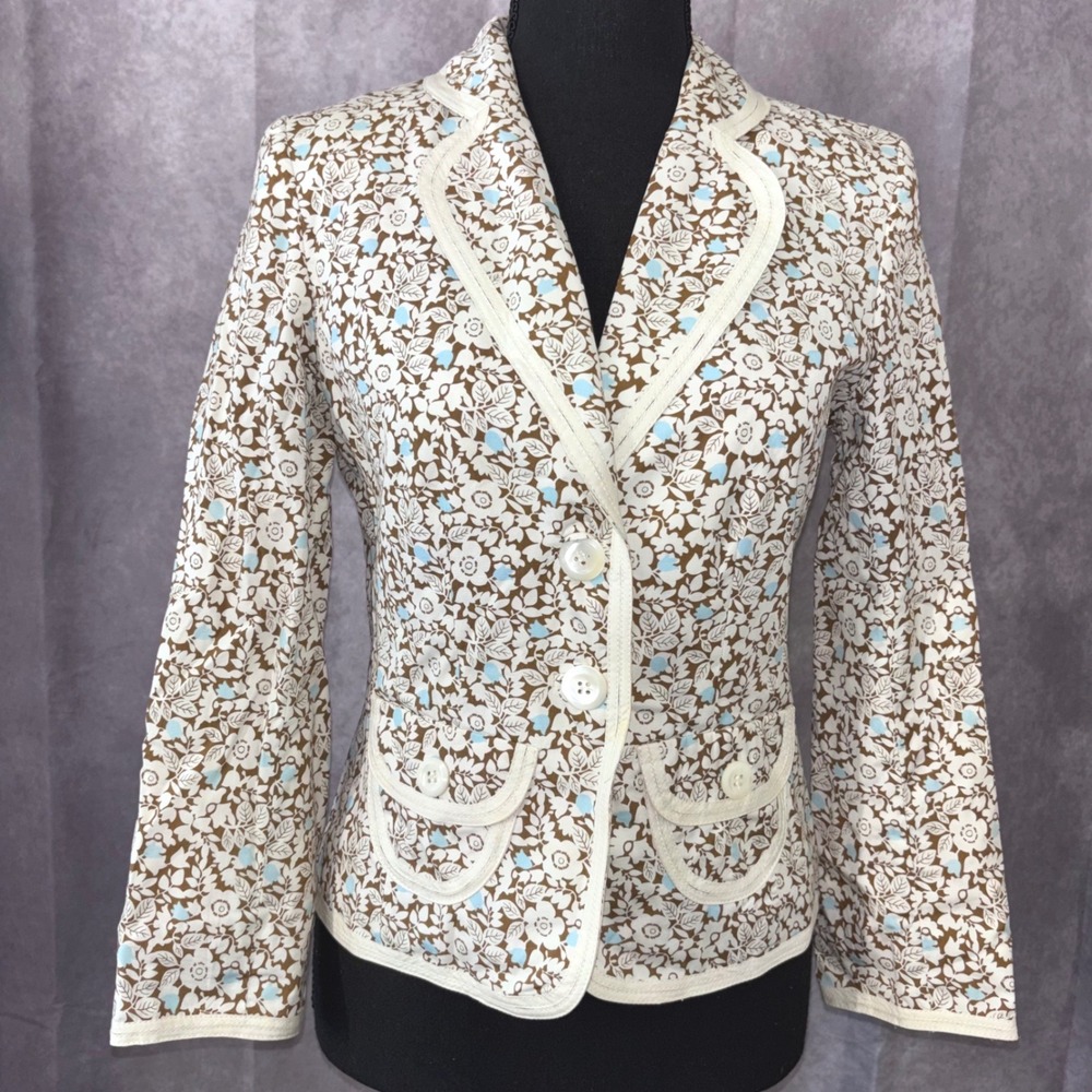 Y2K Express Brown Blue Floral Cottagecore  Womens Size 2 Blazer Jacket